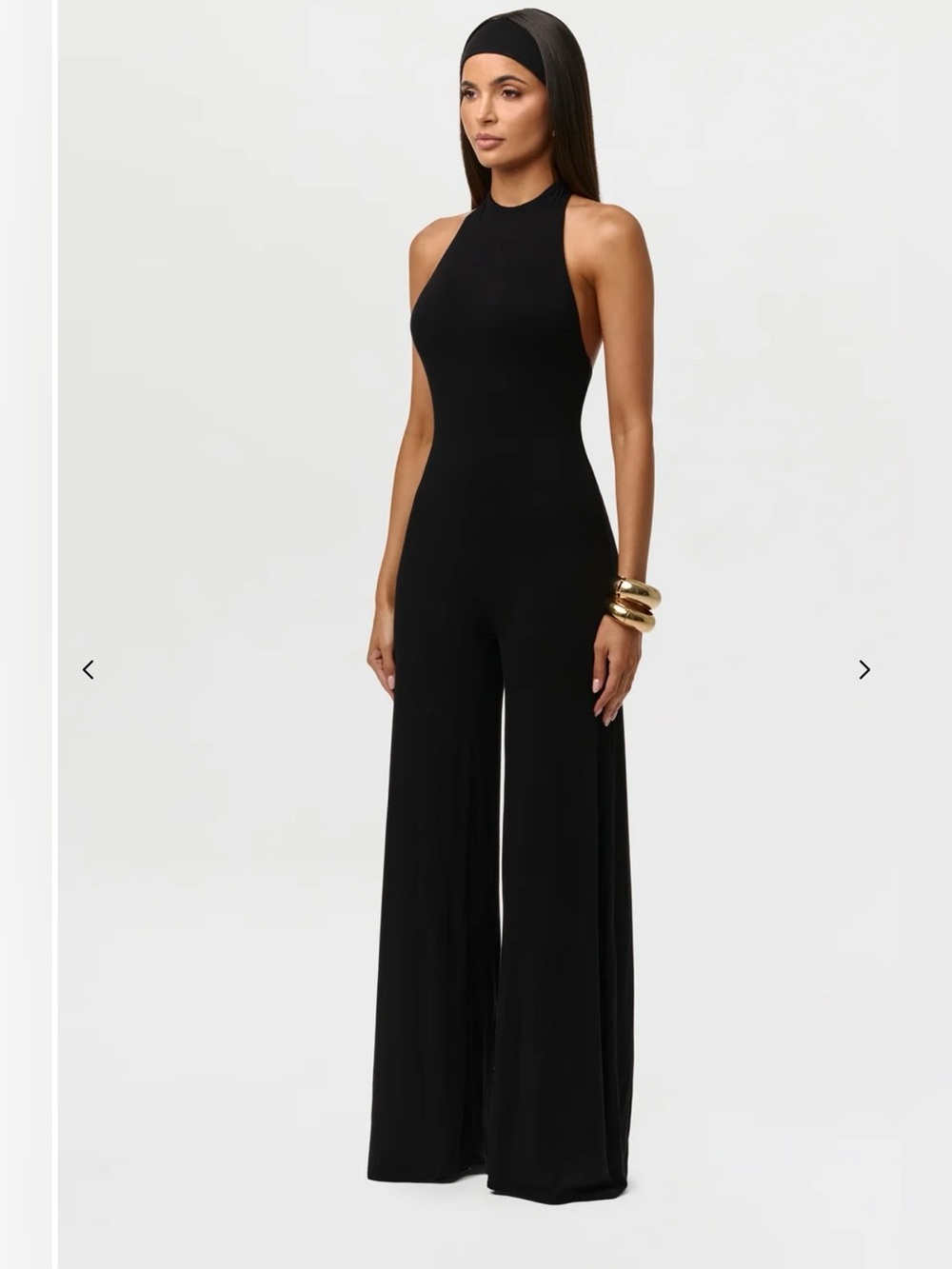 Naked Wardrobe Smooth Halter Wide Leg Jumpsuit Black